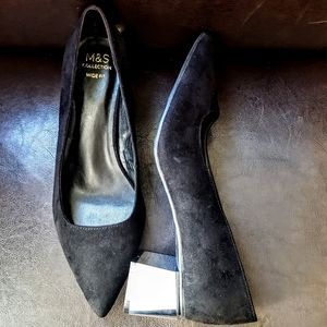 Marks & Spencer Black Suede Pump with Silver Heel